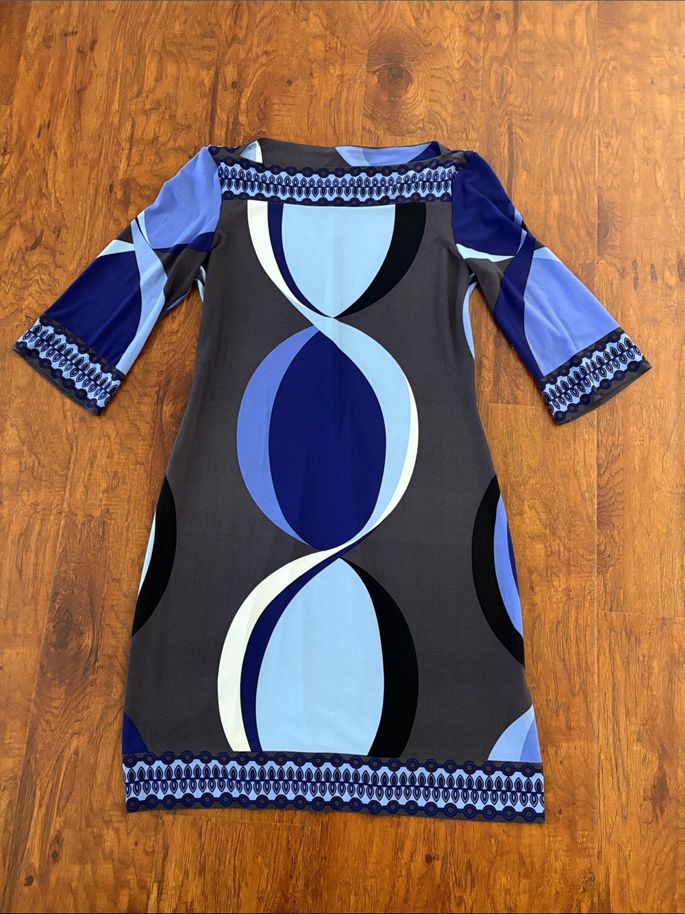 Donna Morgan Blue Geometric Shift Dress Size 4